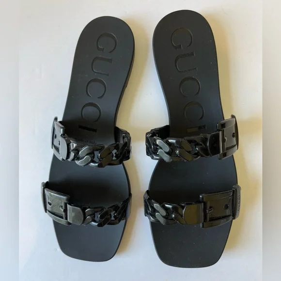 Gucci | Shoes | Gucci Jelly Slide Sandals Black Size 37 New  display picture 1